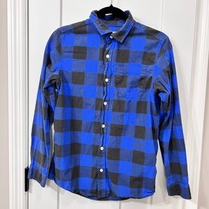 Blue and Black Checkered Button-Up Shirt